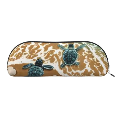 CRJSYCBYB Bedrucktes Federmäppchen aus Leder mit Schildkröten am Strand, silber, Einheitsgröße, Münzfach CRJSYCBYB Bedrucktes Federmäppchen aus Leder mit Schildkröten am Strand, silber, Einheitsgröße, Münzfach von CRJSYCBYB