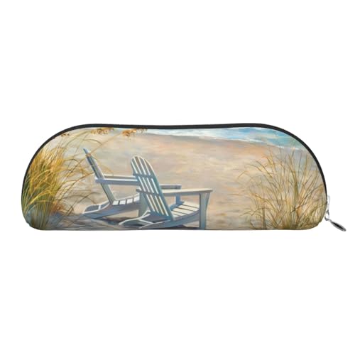 CRJSYCBYB Bedrucktes Federmäppchen aus Leder mit Strandszene mit Stühlen, silber, Einheitsgröße, Münzfach von CRJSYCBYB