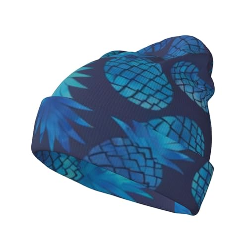 CRJSYCBYB Blaue Ananas bedruckte warme Strickmütze Fleece Mütze Winter Wollmütze, Schwarz , 5-8 von CRJSYCBYB
