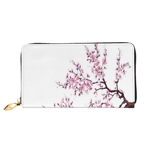CRJSYCBYB Coconut Beach Sonnenuntergang Hängematte bedrucktes Leder Geldbörse echtes Leder Clutch Geldbörse tragbare Reisetasche, Kirschblütenbaum, Einheitsgröße von CRJSYCBYB