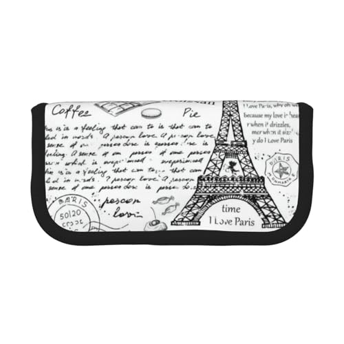 CRJSYCBYB Federmäppchen, Motiv: Pariser Kaffee, Eiffelturm, bedrucktes Segeltuch, Schreibwaren-Organizer, tragbares Federmäppchen, Schwarz , Einheitsgröße, Münzfach von CRJSYCBYB