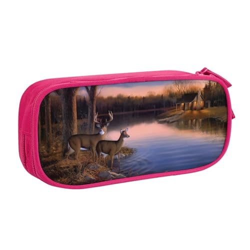CRJSYCBYB Federmäppchen, Motiv: Wildtiere, Hirsche, doppeltes Federmäppchen, großes Fassungsvermögen, Reißverschluss, Schreibwarenetui, rose, Einheitsgröße, Münzfach von CRJSYCBYB