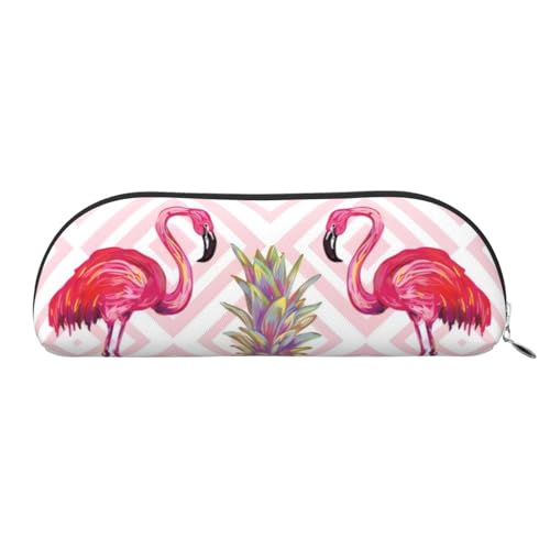 CRJSYCBYB Federmäppchen aus Leder mit Flamingo-Ananas-Motiv, Schreibwarenbeutel, silber, Einheitsgröße, Münzfach von CRJSYCBYB