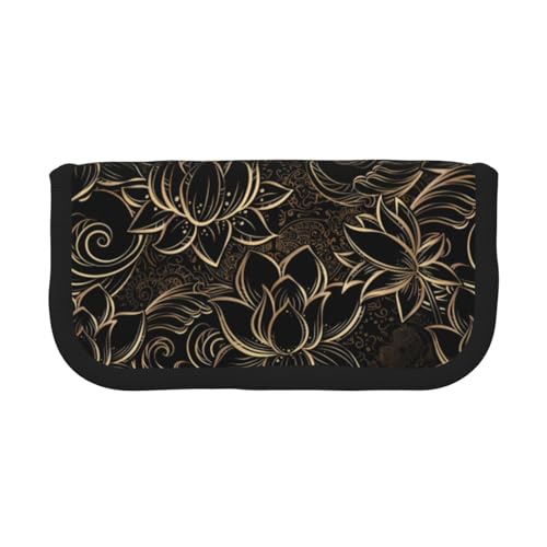 CRJSYCBYB Federmäppchen aus Segeltuch, Boho-Stil, goldfarben, Lotusblumen, Schreibwaren-Organizer, tragbares Federmäppchen, Schwarz , Einheitsgröße, Münzfach CRJSYCBYB Federmäppchen aus Segeltuch, Boho-Stil, goldfarben, Lotusblumen, Schreibwaren-Organizer, tragbares Federmäppchen, Schwarz , Einheitsgröße, Münzfach von CRJSYCBYB