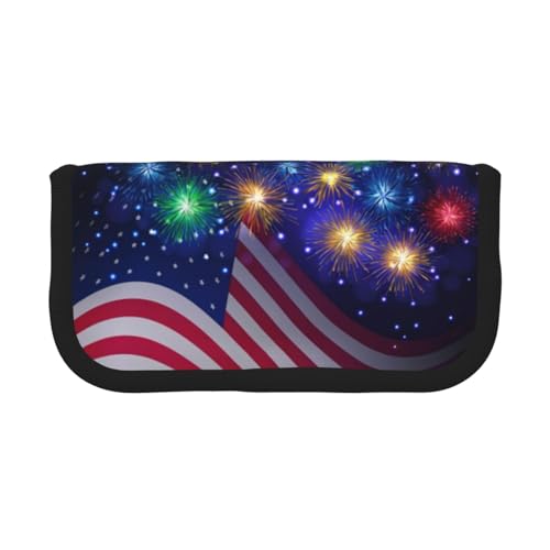 CRJSYCBYB Federmäppchen aus Segeltuch mit amerikanischer Flagge 4. Juli, bedrucktes Federmäppchen, Schreibwaren-Organizer, tragbares Federmäppchen, Schwarz , Einheitsgröße, Münzfach von CRJSYCBYB