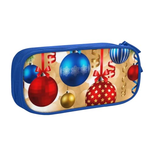 CRJSYCBYB Federmäppchen mit Aufschrift "Merry Christmas", doppelt, großes Fassungsvermögen, Reißverschluss, Schreibwarenetui, blau, Einheitsgröße, Münzfach von CRJSYCBYB