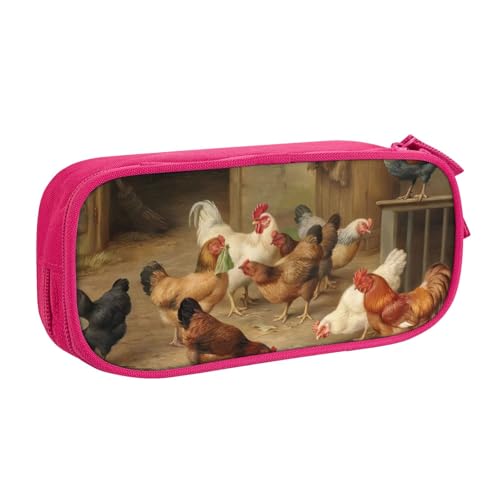 CRJSYCBYB Federmäppchen mit Aufschrift "Roast Chicken Hen Farm", doppeltes Federmäppchen, großes Fassungsvermögen, Reißverschluss, Schreibwarenetui, rose, Einheitsgröße, Münzfach von CRJSYCBYB