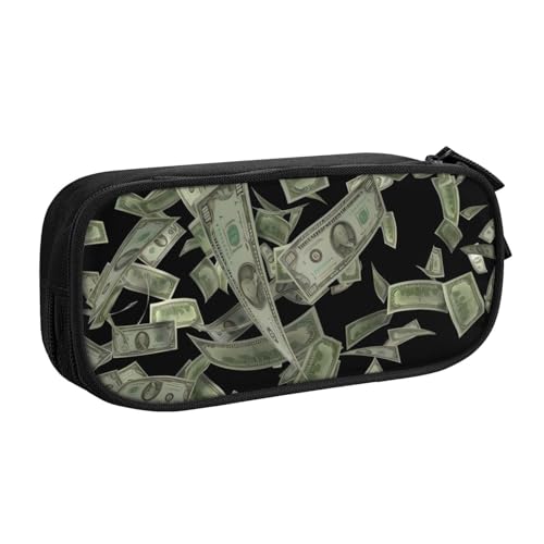 CRJSYCBYB Federmäppchen mit Dollarzeichen-Gelddruck, Doppel-Federmäppchen, großes Fassungsvermögen, Reißverschluss, Schreibwarenetui, Schwarz , Einheitsgröße, Münzfach von CRJSYCBYB