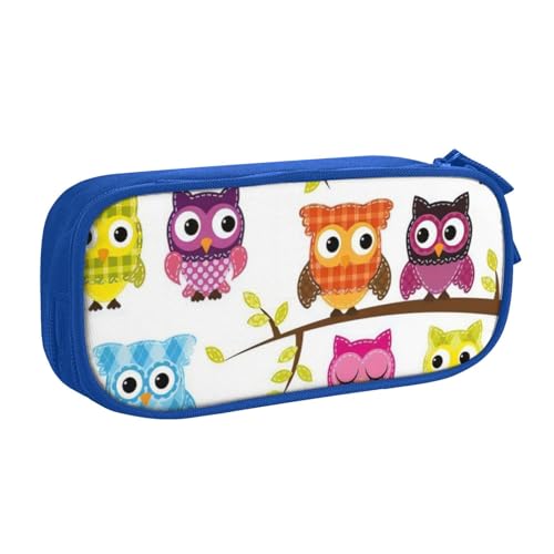 CRJSYCBYB Federmäppchen mit Eulen auf Baumzweigen, doppeltes Federmäppchen, großes Fassungsvermögen, Reißverschluss, Schreibwarenetui, blau, Einheitsgröße, Münzfach von CRJSYCBYB