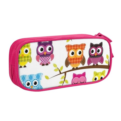 CRJSYCBYB Federmäppchen mit Eulen auf Baumzweigen, doppeltes Federmäppchen, großes Fassungsvermögen, Reißverschluss, Schreibwarenetui, rose, Einheitsgröße, Münzfach von CRJSYCBYB