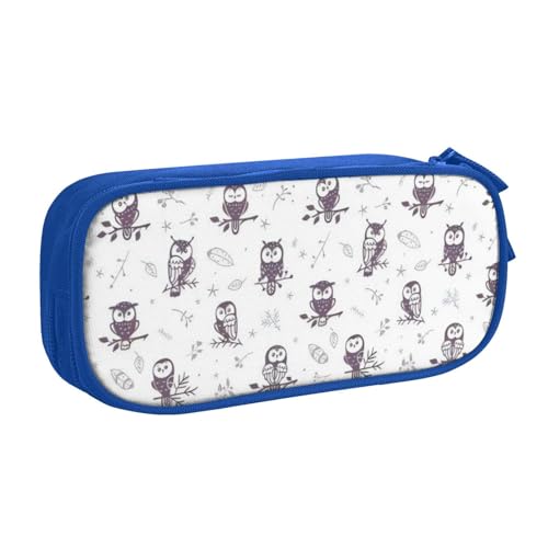 CRJSYCBYB Federmäppchen mit Eulenmotiv, bedruckt, Doppel-Federmäppchen, großes Fassungsvermögen, Reißverschluss, Schreibwarenetui, blau, Einheitsgröße, Münzfach von CRJSYCBYB