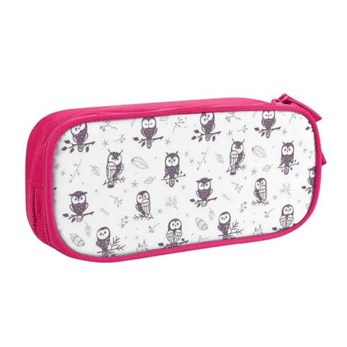 CRJSYCBYB Federmäppchen mit Eulenmotiv, bedruckt, Doppel-Federmäppchen, großes Fassungsvermögen, Reißverschluss, Schreibwarenetui, rose, Einheitsgröße, Münzfach von CRJSYCBYB