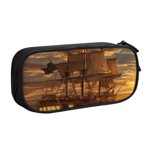 CRJSYCBYB Federmäppchen mit Fantasie-Piratenschiff-Motiv, doppeltes Federmäppchen, großes Fassungsvermögen, Reißverschluss, Schreibwarenetui, Schwarz , Einheitsgröße, Münzfach CRJSYCBYB Federmäppchen mit Fantasie-Piratenschiff-Motiv, doppeltes Federmäppchen, großes Fassungsvermögen, Reißverschluss, Schreibwarenetui, Schwarz , Einheitsgröße, Münzfach von CRJSYCBYB