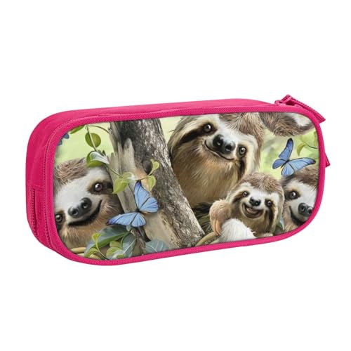 CRJSYCBYB Federmäppchen mit Faultier-Familie, doppeltes Federmäppchen, großes Fassungsvermögen, Reißverschluss, Schreibwarenetui, rose, Einheitsgröße, Münzfach von CRJSYCBYB