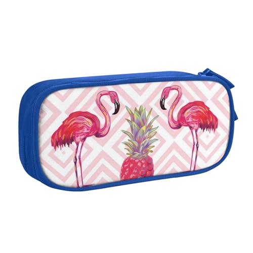 CRJSYCBYB Federmäppchen mit Flamingo-Ananas-Motiv, doppeltes Federmäppchen, großes Fassungsvermögen, Reißverschluss, Schreibwarenetui, blau, Einheitsgröße, Münzfach von CRJSYCBYB