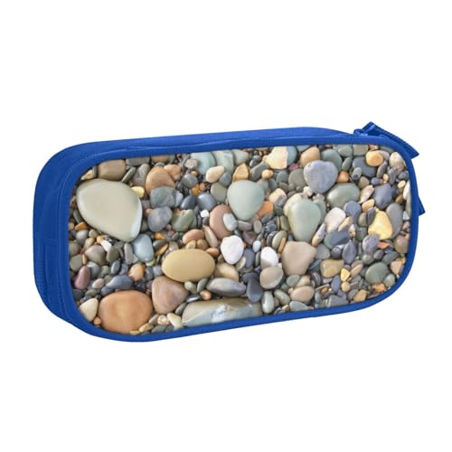 CRJSYCBYB Federmäppchen mit Kieselstein-Motiv, doppeltes Federmäppchen, großes Fassungsvermögen, Reißverschluss, Schreibwarenetui, blau, Einheitsgröße, Münzfach von CRJSYCBYB