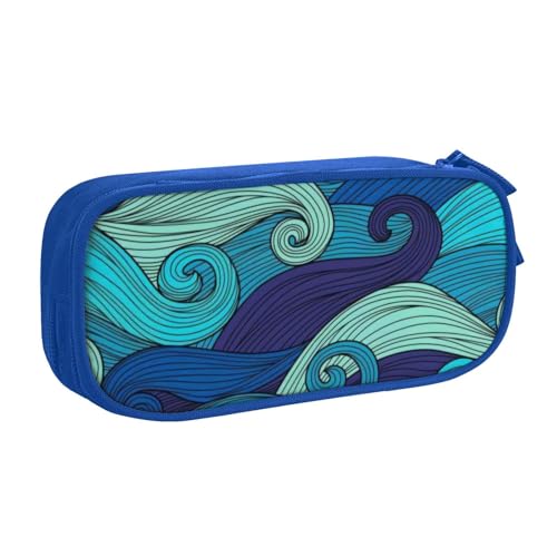 CRJSYCBYB Federmäppchen mit Meereswellen-Motiv, doppeltes Federmäppchen, großes Fassungsvermögen, Reißverschluss, Schreibwarenetui, blau, Einheitsgröße, Münzfach von CRJSYCBYB