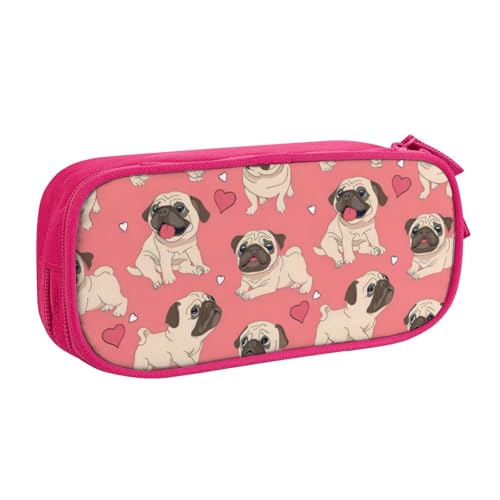 CRJSYCBYB Federmäppchen mit Mops-Motiv, doppeltes Federmäppchen, großes Fassungsvermögen, Reißverschluss, Schreibwarenetui, rose, Einheitsgröße, Münzfach von CRJSYCBYB