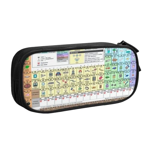 CRJSYCBYB Federmäppchen mit Periodensystem der Elemente, doppeltes Federmäppchen, großes Fassungsvermögen, Reißverschluss, Schreibwarenetui, Schwarz , Einheitsgröße, Münzfach von CRJSYCBYB