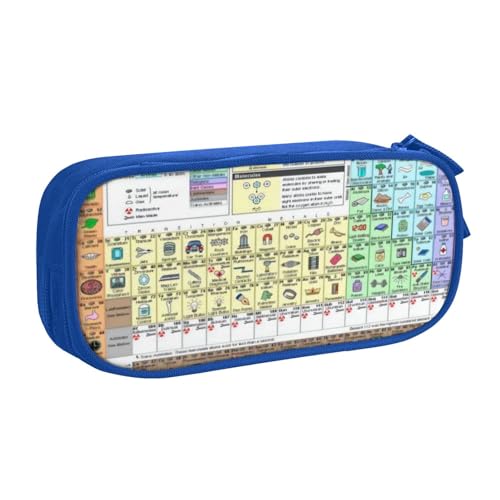 CRJSYCBYB Federmäppchen mit Periodensystem der Elemente, doppeltes Federmäppchen, großes Fassungsvermögen, Reißverschluss, Schreibwarenetui, blau, Einheitsgröße, Münzfach von CRJSYCBYB
