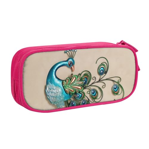 CRJSYCBYB Federmäppchen mit Pfauenmuster, doppeltes Federmäppchen, großes Fassungsvermögen, Reißverschluss, Schreibwarenetui, rose, Einheitsgröße, Münzfach von CRJSYCBYB