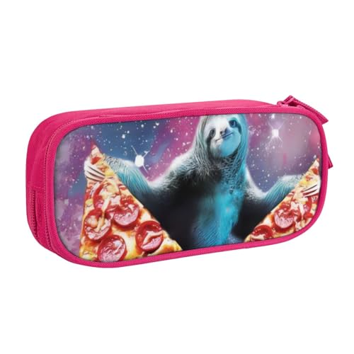 CRJSYCBYB Federmäppchen mit Pizza-Faultier-Motiv, doppeltes Federmäppchen, großes Fassungsvermögen, Reißverschluss, Schreibwarenetui, rose, Einheitsgröße, Münzfach von CRJSYCBYB