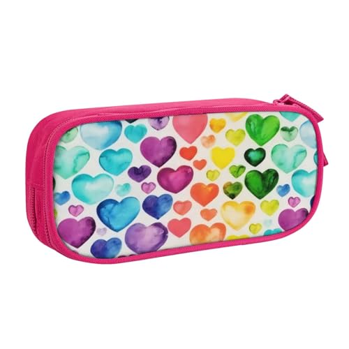 CRJSYCBYB Federmäppchen mit Regenbogen-Herzen, doppeltes Federmäppchen, großes Fassungsvermögen, Reißverschluss, Schreibwarenetui, rose, Einheitsgröße, Münzfach von CRJSYCBYB