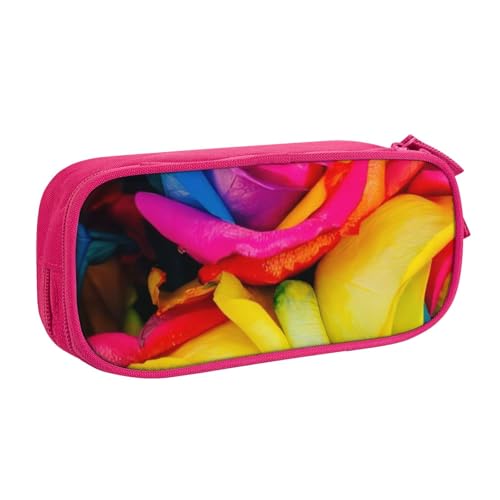 CRJSYCBYB Federmäppchen mit Regenbogen-Rosen-Motiv, doppeltes Federmäppchen, großes Fassungsvermögen, Reißverschluss, Schreibwarenetui, rose, Einheitsgröße, Münzfach von CRJSYCBYB