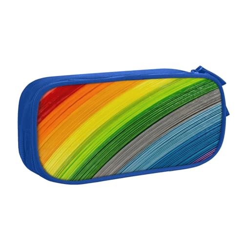 CRJSYCBYB Federmäppchen mit Regenbogenfarben-Streifen, doppeltes Federmäppchen, großes Fassungsvermögen, Reißverschluss, Schreibwarenetui, blau, Einheitsgröße, Münzfach von CRJSYCBYB