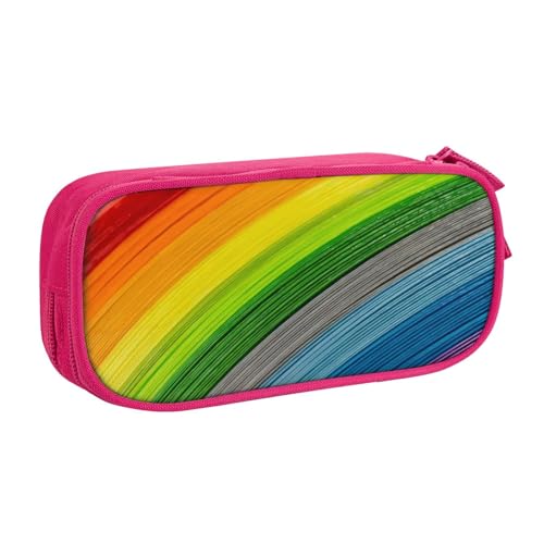 CRJSYCBYB Federmäppchen mit Regenbogenfarben-Streifen, doppeltes Federmäppchen, großes Fassungsvermögen, Reißverschluss, Schreibwarenetui, rose, Einheitsgröße, Münzfach von CRJSYCBYB