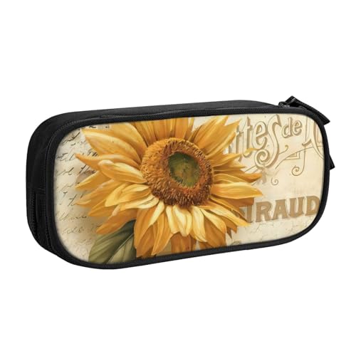 CRJSYCBYB Federmäppchen mit Retro-Sonnenblumen-Motiv, Doppel-Federmäppchen, großes Fassungsvermögen, Reißverschluss, Schreibwarenetui, Schwarz , Einheitsgröße, Münzfach CRJSYCBYB Federmäppchen mit Retro-Sonnenblumen-Motiv, Doppel-Federmäppchen, großes Fassungsvermögen, Reißverschluss, Schreibwarenetui, Schwarz , Einheitsgröße, Münzfach von CRJSYCBYB