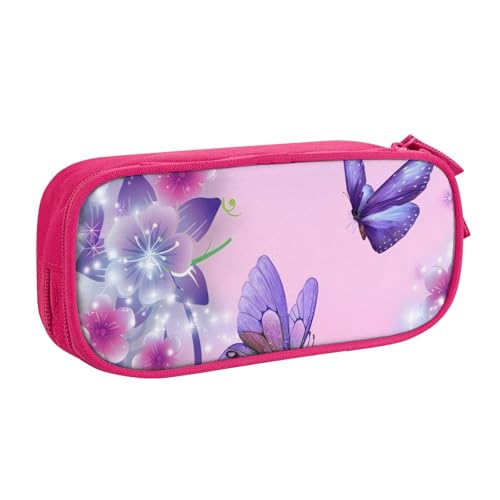CRJSYCBYB Federmäppchen mit Schmetterlingsmotiv, doppeltes Federmäppchen, großes Fassungsvermögen, Reißverschluss, Schreibwarenetui, rose, Einheitsgröße, Münzfach von CRJSYCBYB