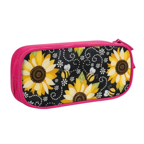 CRJSYCBYB Federmäppchen mit Sonnenblumen-Motiv, bedruckt, Doppel-Federmäppchen, großes Fassungsvermögen, Reißverschluss, Schreibwarenetui, rose, Einheitsgröße, Münzfach von CRJSYCBYB