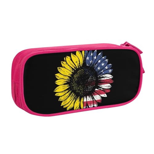 CRJSYCBYB Federmäppchen mit Sonnenblumen-Motiv und amerikanischer Flagge, doppeltes Federmäppchen, großes Fassungsvermögen, Reißverschluss, Schreibwarenetui, rose, Einheitsgröße, Münzfach von CRJSYCBYB