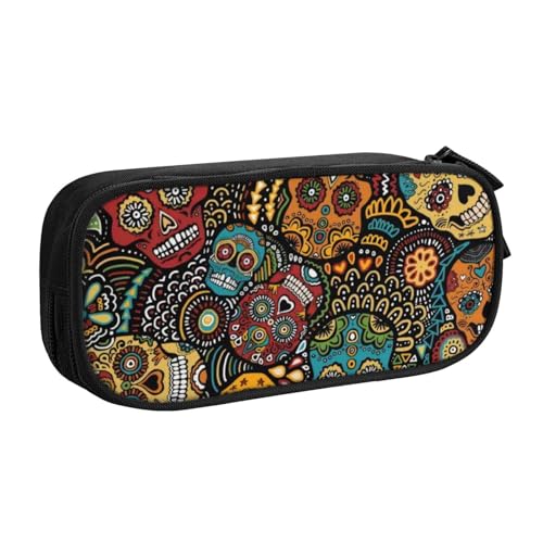 CRJSYCBYB Federmäppchen mit Totenkopf-Motiv, doppeltes Federmäppchen, großes Fassungsvermögen, Reißverschluss, Schreibwarenetui, Schwarz , Einheitsgröße, Münzfach CRJSYCBYB Federmäppchen mit Totenkopf-Motiv, doppeltes Federmäppchen, großes Fassungsvermögen, Reißverschluss, Schreibwarenetui, Schwarz , Einheitsgröße, Münzfach von CRJSYCBYB