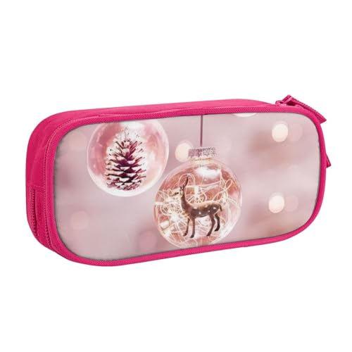 CRJSYCBYB Federmäppchen mit Weihnachtsball-Motiv, doppeltes Federmäppchen, großes Fassungsvermögen, Reißverschluss, Schreibwarenetui, rose, Einheitsgröße, Münzfach von CRJSYCBYB
