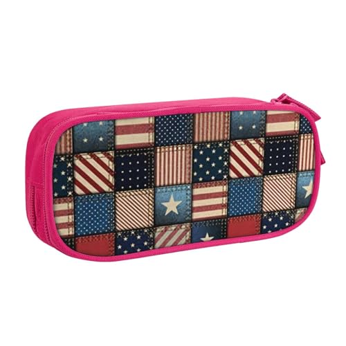 CRJSYCBYB Federmäppchen mit amerikanischer Flagge, Patchwork-Druck, Doppel-Federmäppchen, großes Fassungsvermögen, Reißverschluss, Schreibwarenetui, rose, Einheitsgröße, Münzfach von CRJSYCBYB