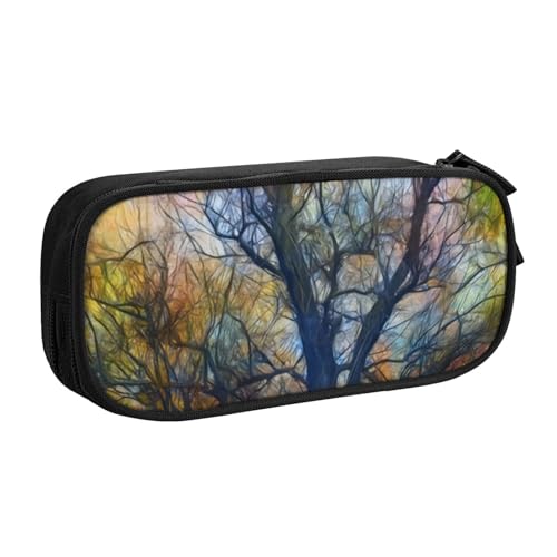CRJSYCBYB Federmäppchen mit buntem Motiv "Life Trees", doppeltes Federmäppchen, großes Fassungsvermögen, Reißverschluss, Schreibwarenetui, Schwarz , Einheitsgröße, Münzfach von CRJSYCBYB