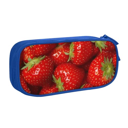 CRJSYCBYB Federmäppchen mit rotem Erdbeermotiv, doppeltes Federmäppchen, großes Fassungsvermögen, Reißverschluss, Schreibwarenetui, blau, Einheitsgröße, Münzfach von CRJSYCBYB