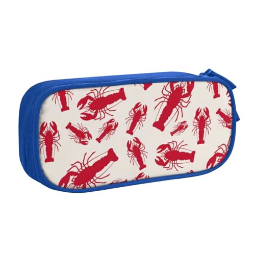 CRJSYCBYB Federmäppchen mit rotem Hummer, doppeltes Federmäppchen, großes Fassungsvermögen, Reißverschluss, Schreibwarenetui, blau, Einheitsgröße, Münzfach von CRJSYCBYB