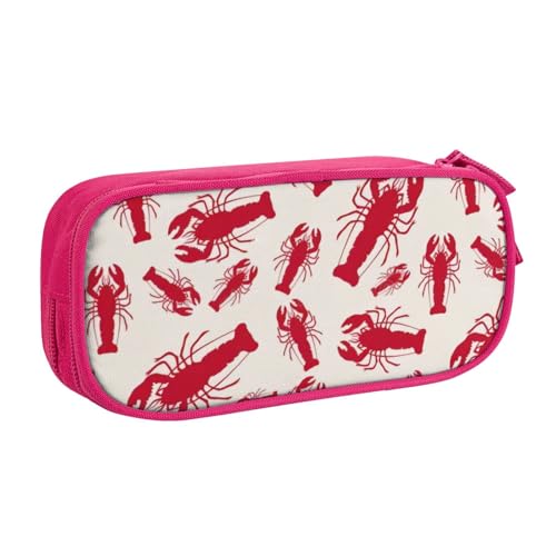 CRJSYCBYB Federmäppchen mit rotem Hummer, doppeltes Federmäppchen, großes Fassungsvermögen, Reißverschluss, Schreibwarenetui, rose, Einheitsgröße, Münzfach von CRJSYCBYB
