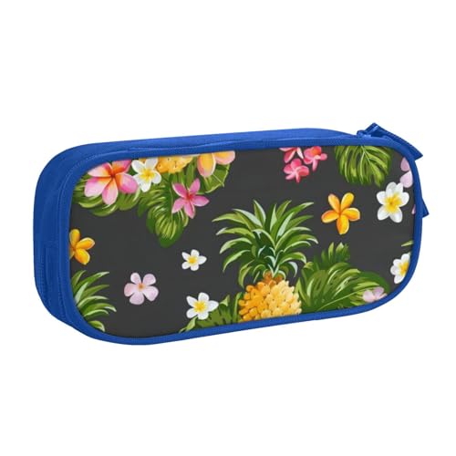 CRJSYCBYB Federmäppchen mit tropischem Ananas-Motiv, bedruckt, doppeltes Federmäppchen, großes Fassungsvermögen, Reißverschluss, Schreibwarenetui, blau, Einheitsgröße, Münzfach von CRJSYCBYB