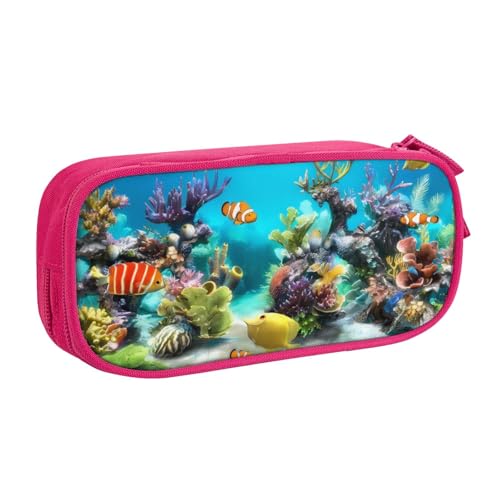 CRJSYCBYB Federmäppchen mit tropischem Fisch, doppeltes Federmäppchen, großes Fassungsvermögen, Reißverschluss, Schreibwarenetui, rose, Einheitsgröße, Münzfach von CRJSYCBYB