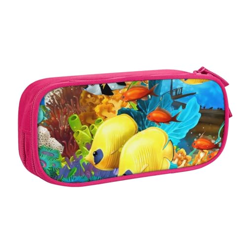 CRJSYCBYB Federmäppchen mit tropischem Ozean, Meeresfisch, bedruckt, Doppel-Federmäppchen, großes Fassungsvermögen, Reißverschluss, Schreibwarenetui, rose, Einheitsgröße, Münzfach von CRJSYCBYB