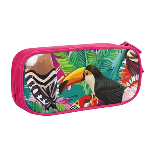 CRJSYCBYB Federmäppchen mit tropischen Vögeln und Pflanzenblättern, doppeltes Federmäppchen, großes Fassungsvermögen, Reißverschluss, Schreibwarenetui, rose, Einheitsgröße, Münzfach von CRJSYCBYB