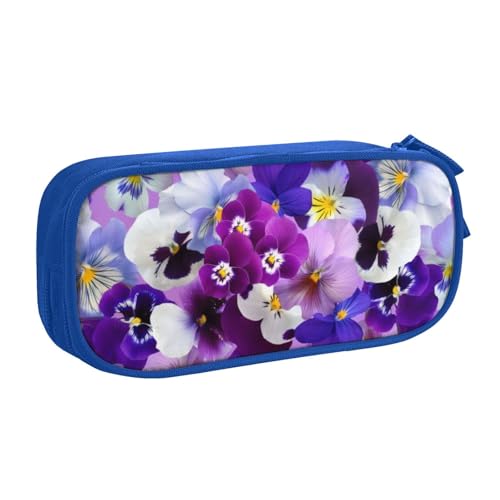 CRJSYCBYB Federmäppchen mit violettem Blumendruck, Doppel-Federmäppchen, großes Fassungsvermögen, Reißverschluss, Schreibwarenetui, blau, Einheitsgröße, Münzfach von CRJSYCBYB