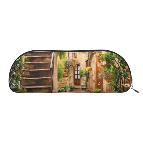 CRJSYCBYB Italienisches Federmäppchen mit Toskana-Motiv, aus Leder, silber, Einheitsgröße, Münzfach von CRJSYCBYB