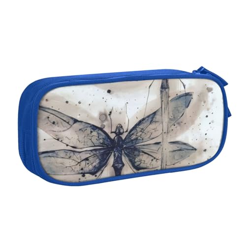 CRJSYCBYB Modernes Federmäppchen mit Libellen-Motiv, doppeltes Federmäppchen, großes Fassungsvermögen, Reißverschluss, Schreibwarenetui, blau, Einheitsgröße, Münztasche von CRJSYCBYB