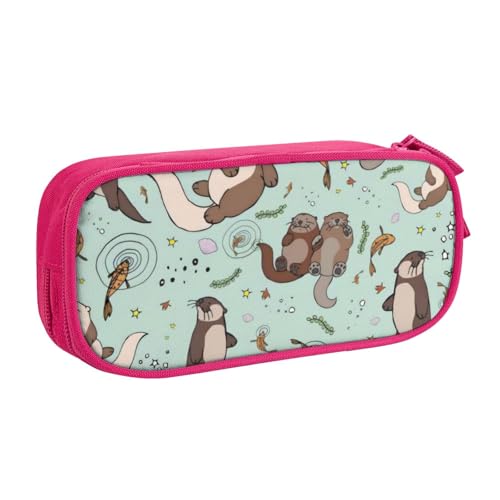 CRJSYCBYB Otters Federmäppchen, bedruckt, Doppel-Federmäppchen, großes Fassungsvermögen, Reißverschluss, Schreibwarenetui, rose, Einheitsgröße, Münzfach von CRJSYCBYB