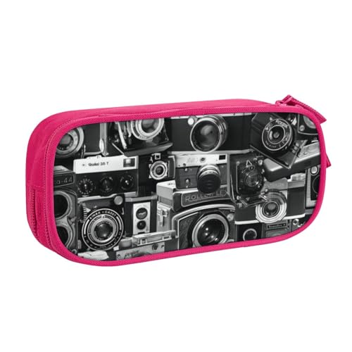 CRJSYCBYB Retro Cool Camera Collection Bedrucktes Federmäppchen Doppel-Federmäppchen Große Kapazität Reißverschluss Schreibwarenetui, rose, Einheitsgröße, Münzfach von CRJSYCBYB